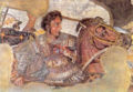 Mozaïek met Alexander de Grote en Bucephalus.