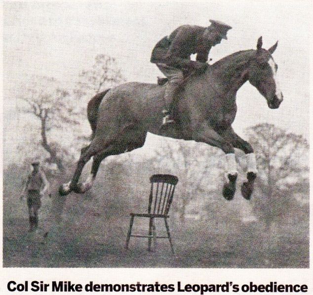 Bestand:Col Sir Mike Ansell demonstrates Leopard's obedience.jpeg